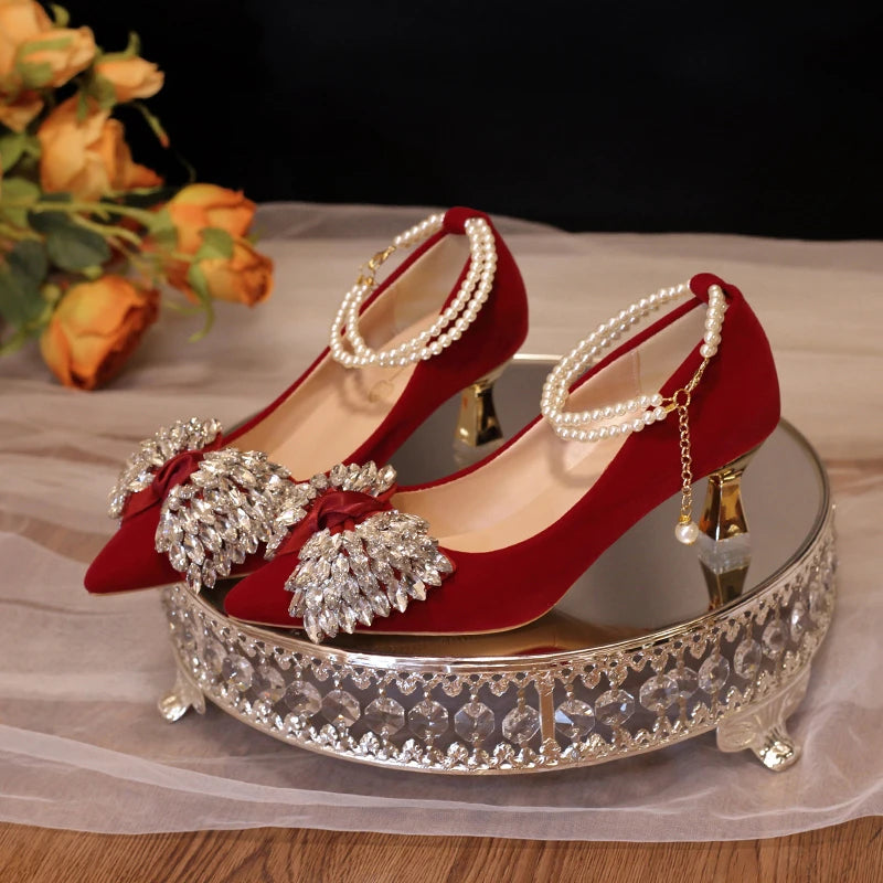 Red Wedding Shoes Women's 2025 New High Heels
