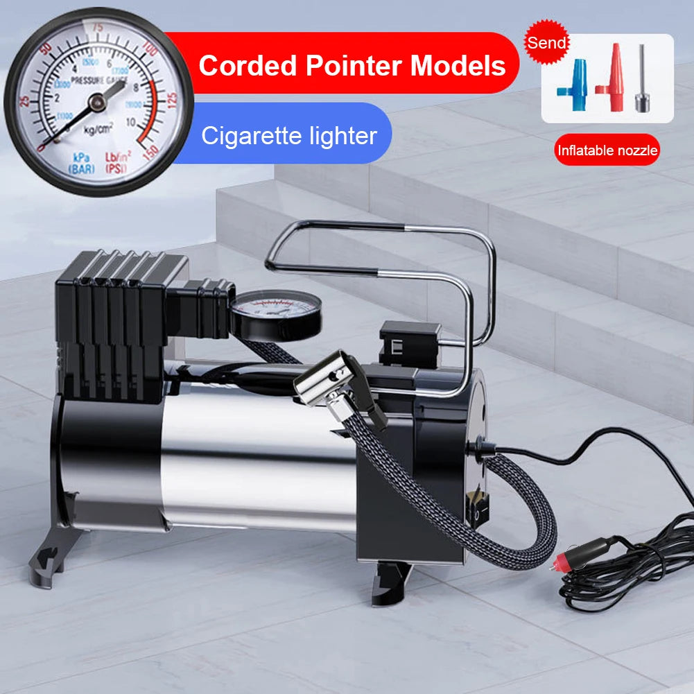 12V Car Tire Pump with Pressure Gauge Heavy Duty Tire Inflator Heavy Duty Deluxe Portable Metal Air Compressor Car Tyre Inflator