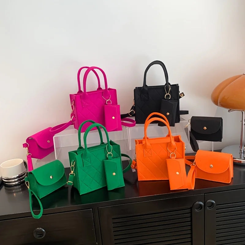 3pcs/set Embossed Women's Handbag Stylish Crossbody Bag, Clutch and Wallet, Solid Color Fabric Shoulder Bag for Women Daily Use