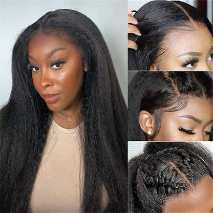 Kinky Straight 13x4 Lace Front Human Hair Wigs For Women Brazilian Bone Colored Yaki Straight Transparent Lace Frontal Curly Wig