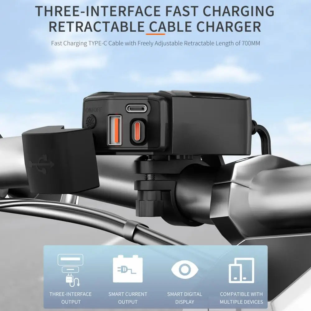 Motorcycle USB Charger 12V Power Supply Adapter with Voltmeter Handlebar USB Socket Charger Waterproof Motorcycle Accessories