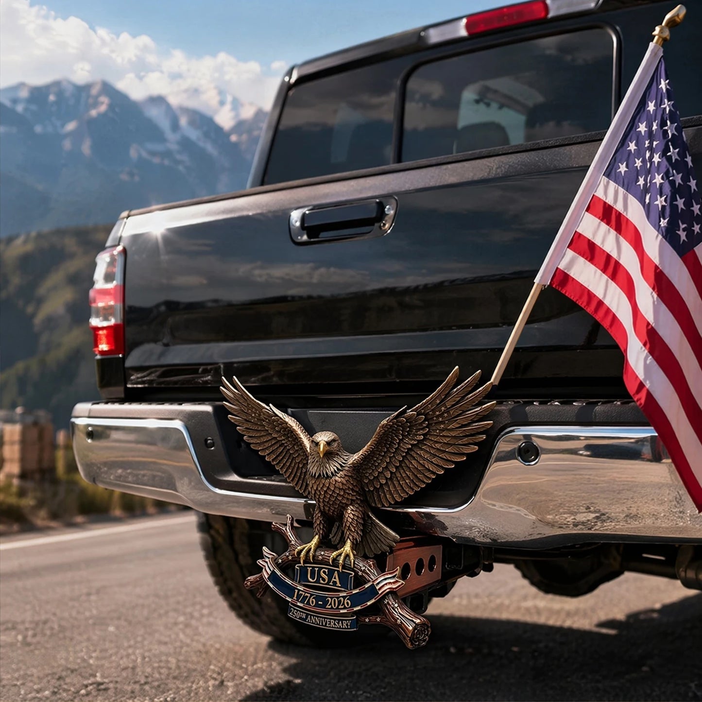 Patriotic Bald Eagle Hitch Cover USA 250th Anniversary Hitch Cover for Most Pickup Trucks SUVs and Campervans Vehicle Decoration
