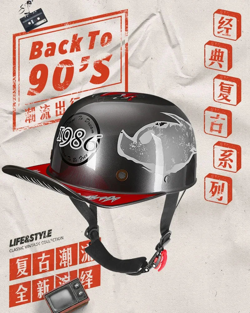 2023 New Vintage Motorcycle Helmet baseball cap helmet men's and women's children's scooter half face Vintage four seasons hat