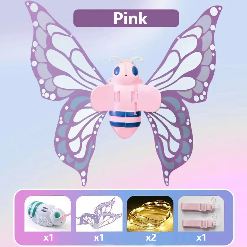 Electric Butterfly Wings Moving Elf Wing with Light Fairy Wings for Kids Birthday Christmas Cosplay Dress Up Angel Girls Toy