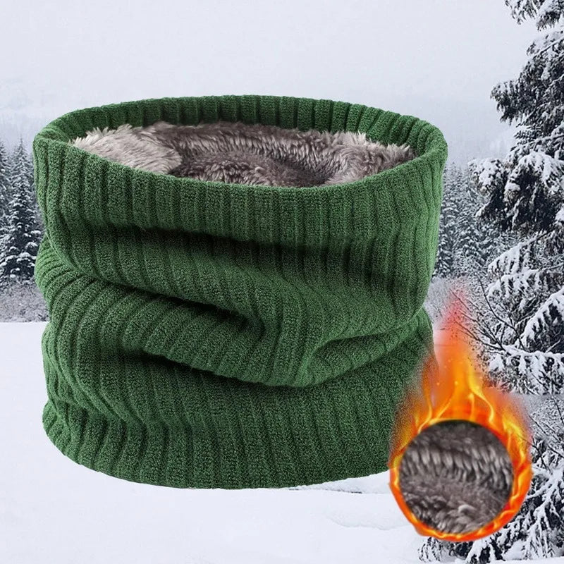 Winter Scarf for Men Fleece Ring Bandana Knitted Warm Solid Scarf Women Neck Warmer Thick Cashmere Hot Handkerchief Ski Mask