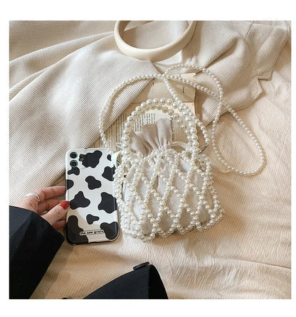Women Pearl Bag Small Mini Tote Bucket Bag Woven Crossbody Hand Bags for Women Coin Purse Wallet Handbag Ladies Shoulder Bags