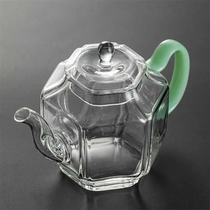 Hexagonal Imitation Jade Handle Glass Teapot Heat Resistant Small Capacity 210ml Boiling Flower Green Tea Pot Kung Fu Tea Set