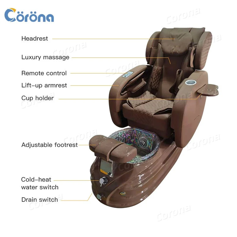 Black Gold Electric Reclining Pedicure Chair for Salon Luxury Pipeless Whirlpool Pedicure Chair No Plumbing for Nail Salon