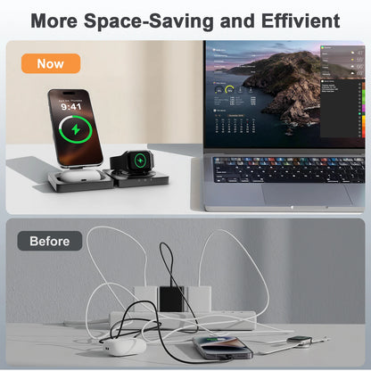 Magnetic Wireless Charger 3-in-1 Folding Fast Charging Station Foldable Travel for Magsafe  iPhone 17/16/15/14/13 Watch Airpods