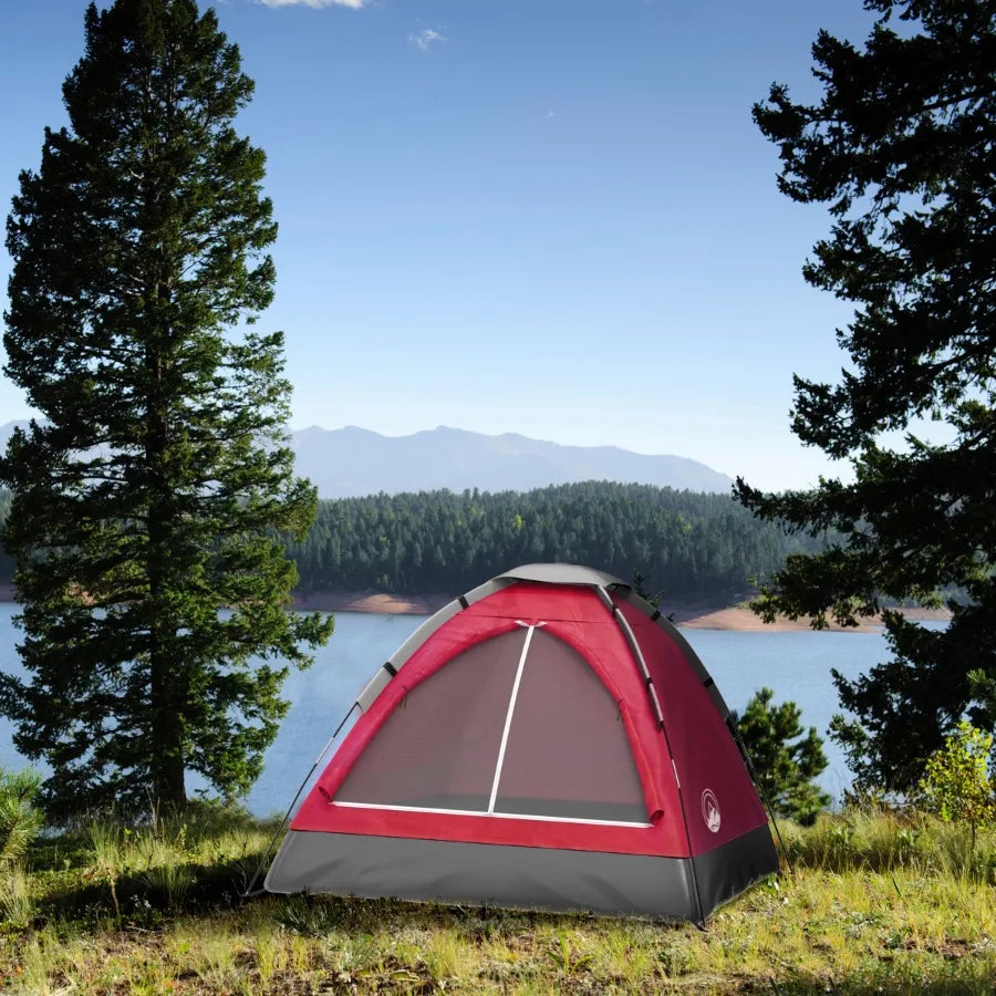 2-Person Dome Tent with Camping Accessories - Including Rain Fly and Carry Bag in Red - by Outdoors