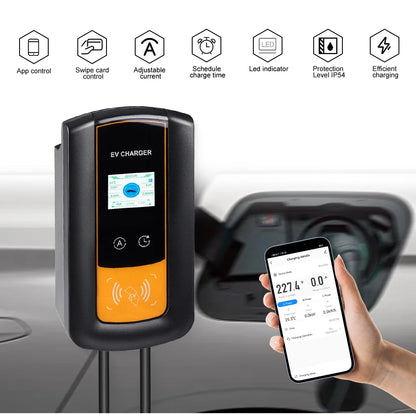 IPENGEN 22KW 32A 3Phase EV Charging Station Type2 IEC62196-2 Electric Car Charger 5m Cable EVSE Wallbox WIFI APP Control
