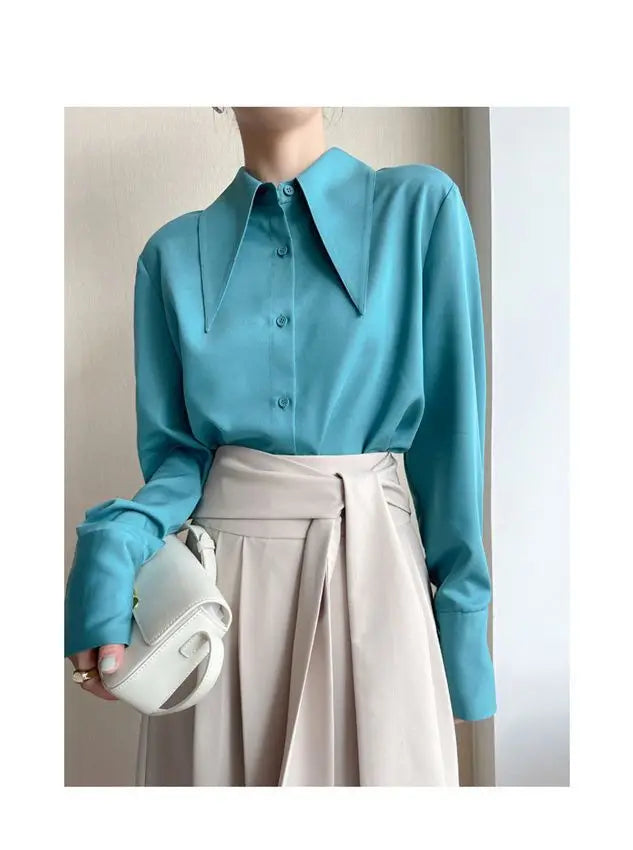 Spring Autumn New Elegant Long Sleeve Loose Shirt Tops Solid Color All-match Fashion Blouse Temperament Korean Women Clothing