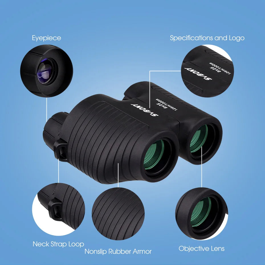SVBONY 8x25 SV10 Binoculars Compact Fixed Focus Mini Portable Telescope Multi-coated Porro Prism for Outdoor Spoorts Games F9323