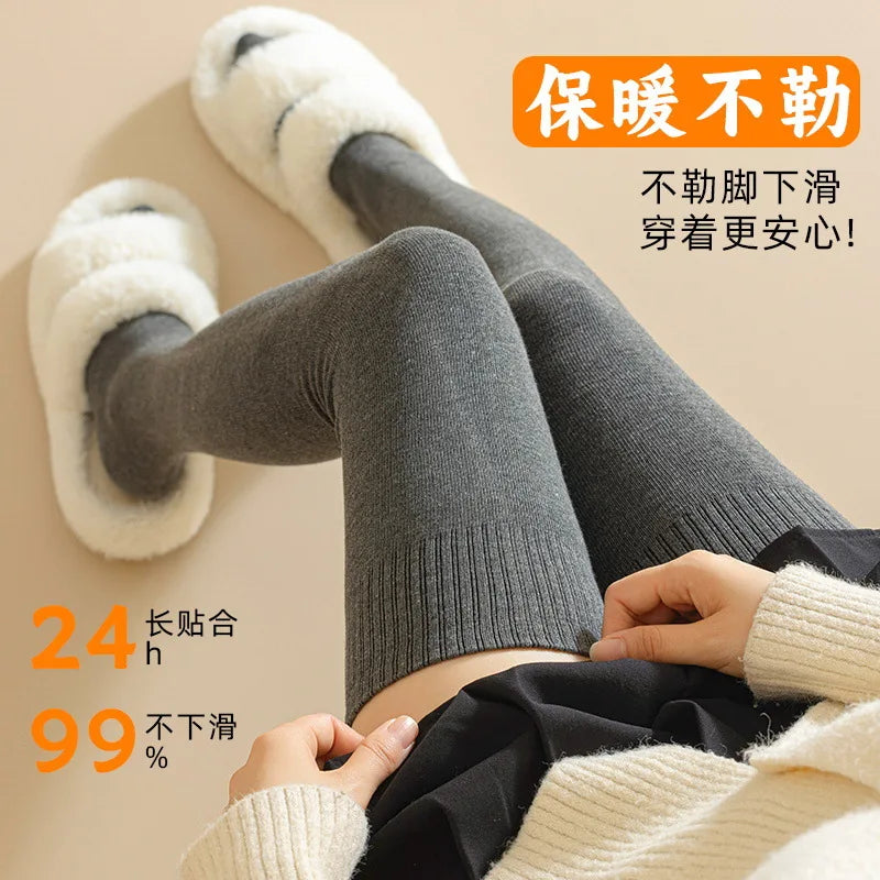 Winter Thigh High Socks For Women 100cm Lengthened JK Lolita Stockings Solid Color Over The Knee Stocks Slim Velvet Thigh Socks