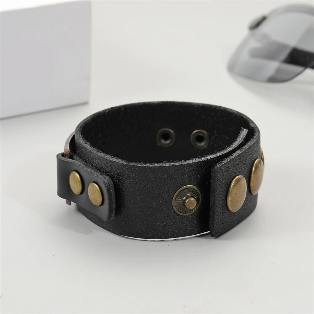 2025 Jewelry Handmade Weave Genuine Leather Bracelet Men Vintage Cuff Wide Leather Bracelet Pulsera Hombre