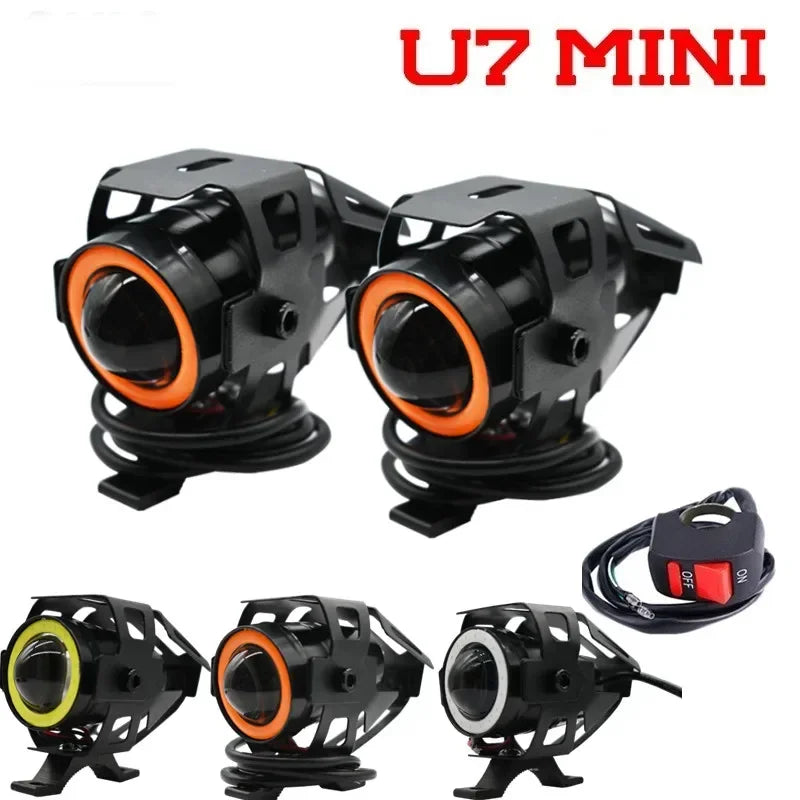 Super Bright Mini LED Motorcycle Headlight Work Light Angel Eye Headlamp Fog Spotlights Driving Lamp with ON/OFF Switch