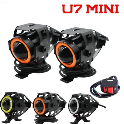 Super Bright Mini LED Motorcycle Headlight Work Light Angel Eye Headlamp Fog Spotlights Driving Lamp with ON/OFF Switch