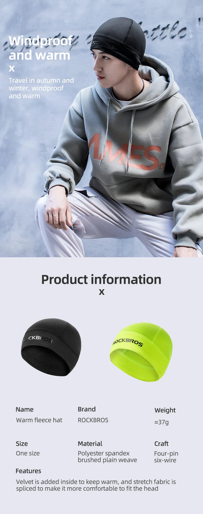 ROCKBROS Winter Warm Cycling Hats Outdoor Sports Thermal Fleece Biker Caps Windproof MTB Road Skiing Hiking Cycling Headgear Hat