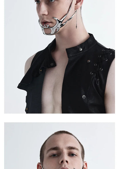2023 Punk Mask Liquid Irregular Silver Color Hollow Titanium Steel Punk Cool Facial Accessories For Women Men Party Jewelry