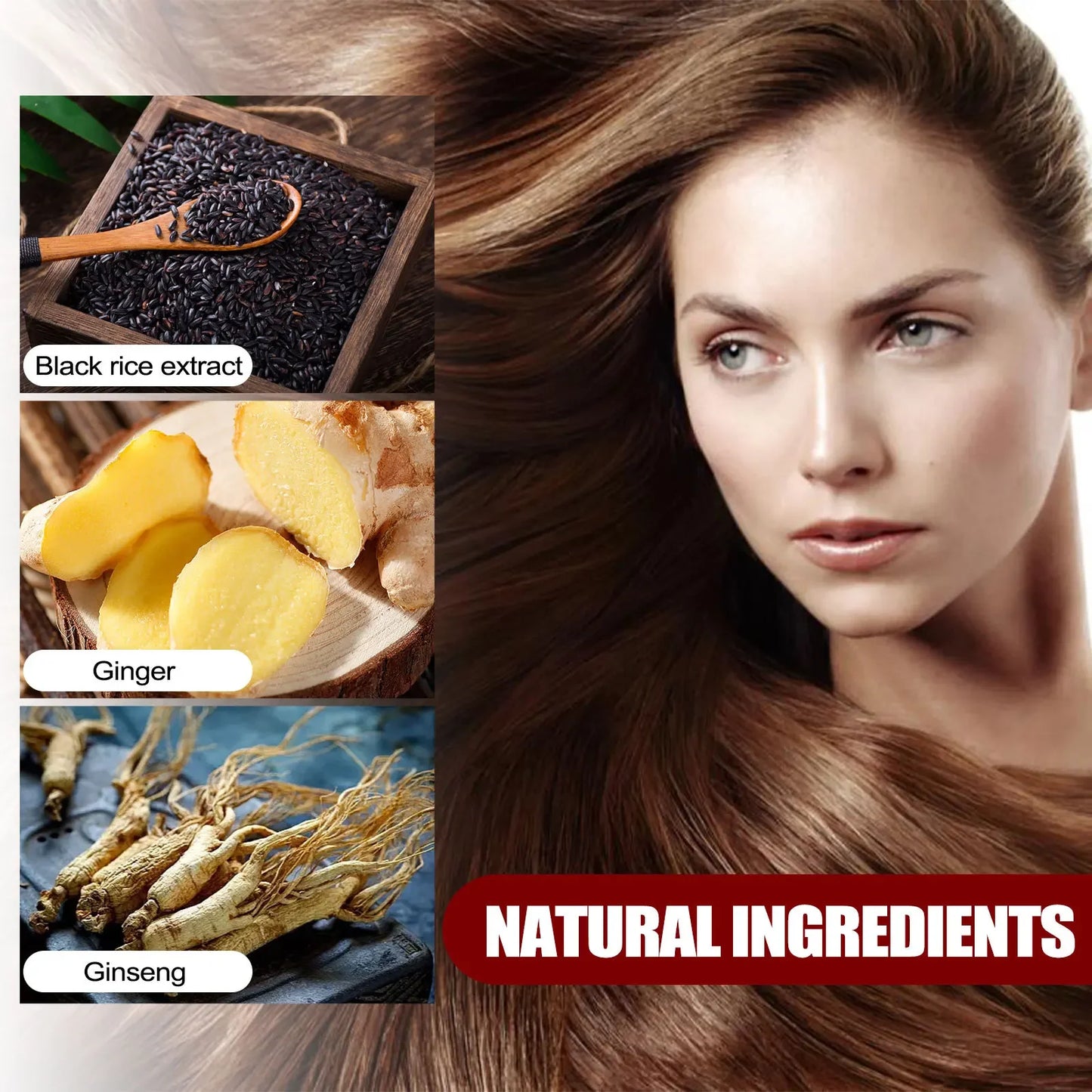 Gray White Hair Treatment Serum White To Black Repair Natural Color Black Rice Nourish Spray Anti Loss Hair High Quality Product