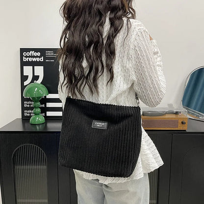 Solid Color Corduroy Messenger Bag Versatile Handbag Women Shoulder Crossbody Bags Casual Chic Bucket Women‘s Bag Bolsos Mujer