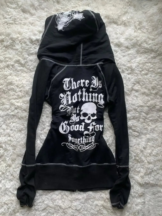 American street hot girl retro print black classic zipper hoodie women's y2k hip-hop trend temperament slim design jacket