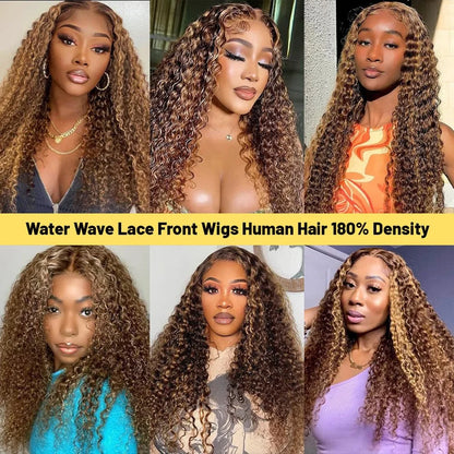 13x6 Deep Wave Lace Front Wigs Human Hair 180 Density Pre Plucked with Baby Hair Water Wave Wigs for Women Glueless 427 curly wi