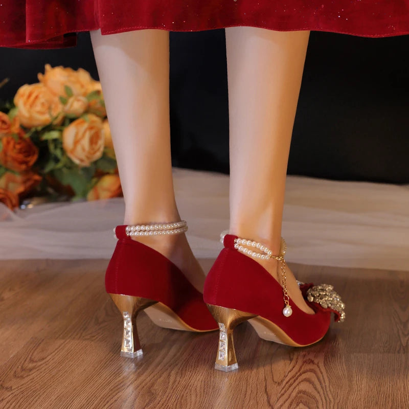 Red Wedding Shoes Women's 2025 New High Heels