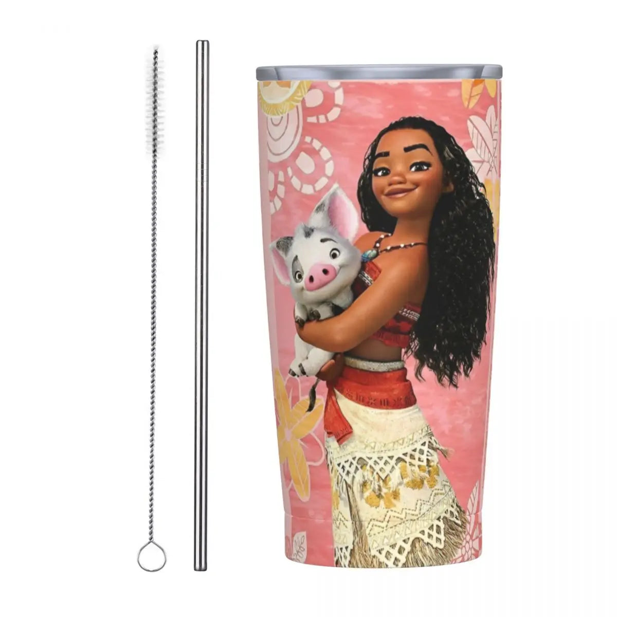 Moana and Pua Cartoon Movie Insulated Tumbler with Straws Stainless Steel Coffee Mugs Double Wall Car Bottle Cups 20oz