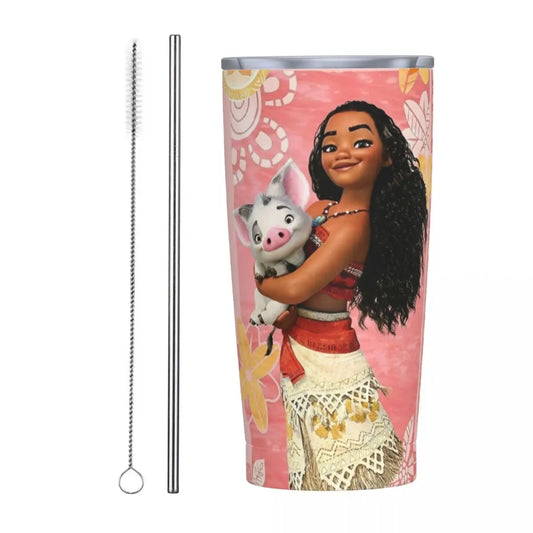 Moana and Pua Cartoon Movie Insulated Tumbler with Straws Stainless Steel Coffee Mugs Double Wall Car Bottle Cups 20oz