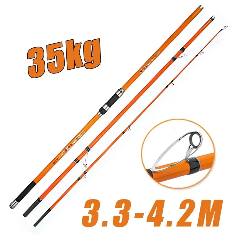 3.3M 3.6M 3.9M 4.2M Carp Rod 35kg Surf Fishing Rod Portable Travel Surf Spinning Rod 3 Piece Carbon Fiber Saltwater Fishing Pole