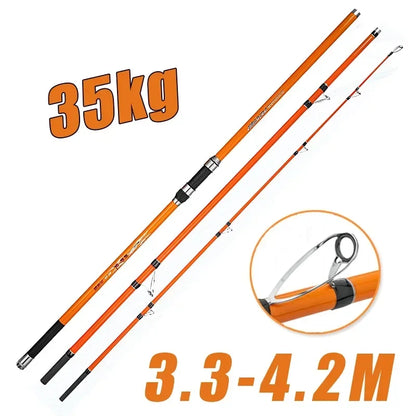 3.3M 3.6M 3.9M 4.2M Carp Rod 35kg Surf Fishing Rod Portable Travel Surf Spinning Rod 3 Piece Carbon Fiber Saltwater Fishing Pole