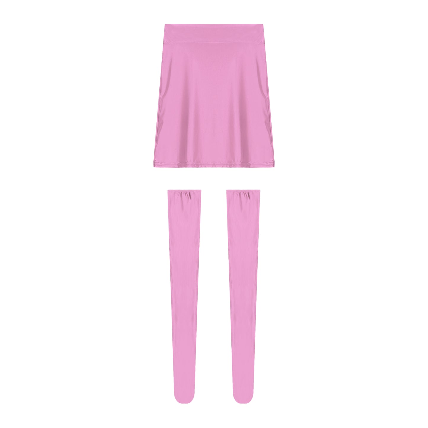 Womens Glossy Nightclub Outfit Shiny High Waist Mini Skirt with Stockings Set Rave Party Cheer Booty Workout Pole Dance Clubwear