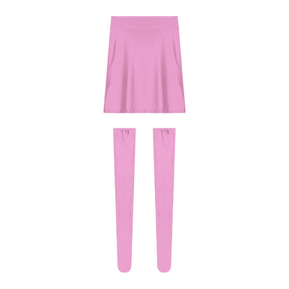 Womens Glossy Nightclub Outfit Shiny High Waist Mini Skirt with Stockings Set Rave Party Cheer Booty Workout Pole Dance Clubwear