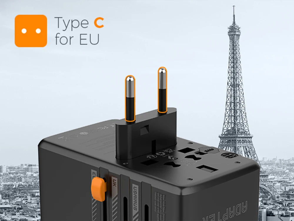 TESSAN 100W GaN Universal Travel Adapter with USB &Type C Fast Charging International Plug Adapter EU/UK/USA/AUS Plug for Travel