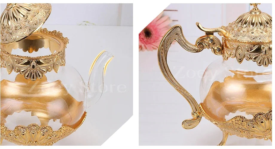 Palace Golden Glass Teapot Kitchen Metal Cold Kettle Coffee Pot European Style Home Decoration Glassware Birthday Wedding Gifts
