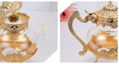 Palace Golden Glass Teapot Kitchen Metal Cold Kettle Coffee Pot European Style Home Decoration Glassware Birthday Wedding Gifts