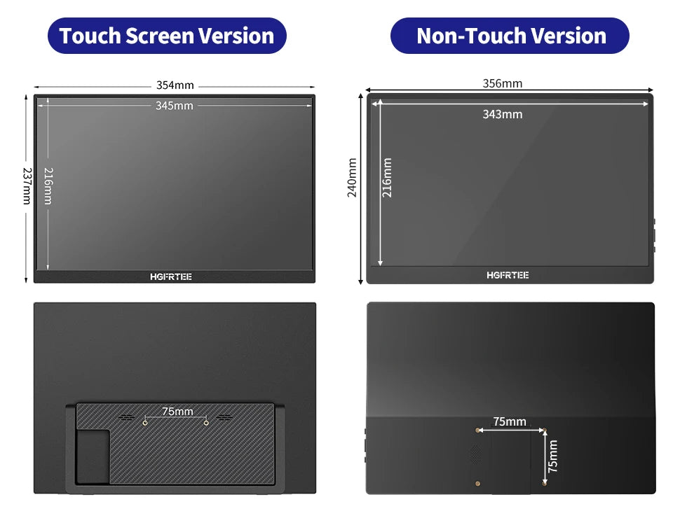HGFRTEE 16inch Touch Portable Monitor 100%sRGB 350Cd/m² External Second Display For Laptop Screen,Touch/no Touch optional