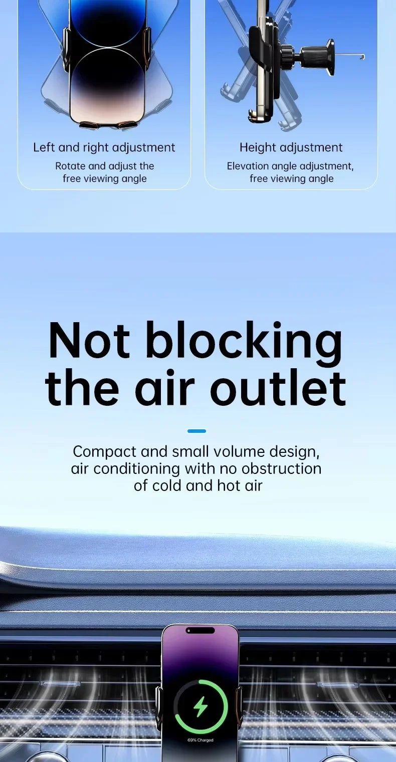 UYUXIO Wireless Car Charger Fast Charge Manual Clamping Air Vent Car Phone Holder for Samsung Android Phones iPhone 16 15 14 13