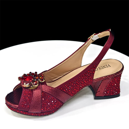 2025 Elegant Green Peep-Toe Heel Pumps for Women with Diamond Accents - Italian Matching Shoes and Bags Set for Parties