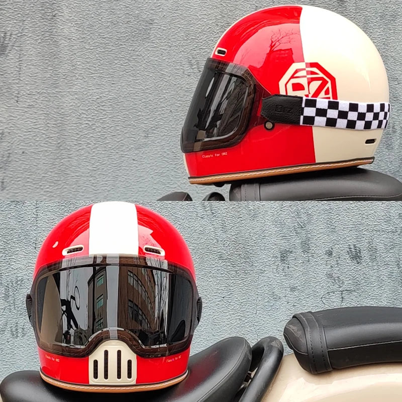 ORZ Retro Full Helmet Motorcycle Motorcycle Helmet Four Seasons Couple Street Bike Helmet Riding