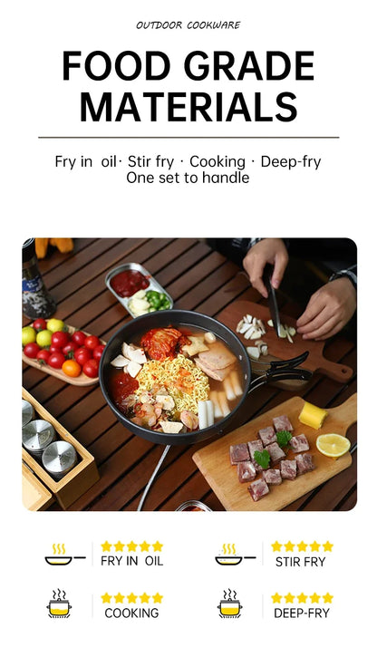 Camping Cooking Set, Outdoor Kitchenware Set, Aluminum Portable Tableware Kitchenware POTS Bowls Kettles Hiking Picnic Equipment