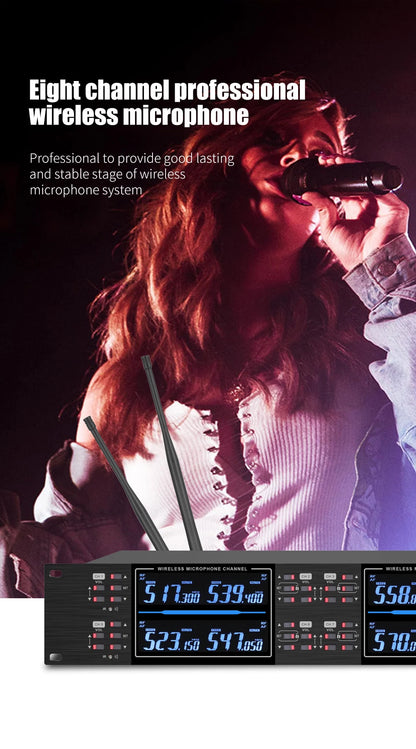 Professional wireless microphone high-frequency, handheld karaoke lavalier microphone, 8-channel stage performance