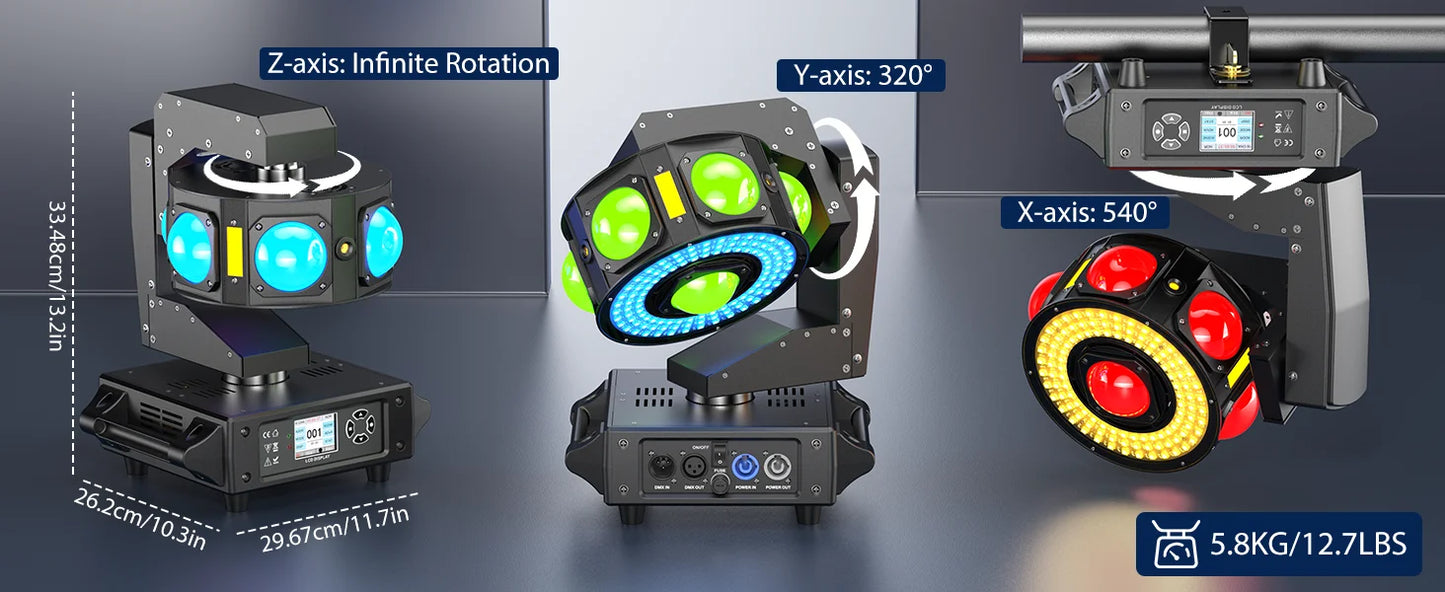 160W LED Moving Head Light Beam RGBW 360°Rotation Stage Effect Lighting Projector DMX512 Sound Control for Disco Party Concert