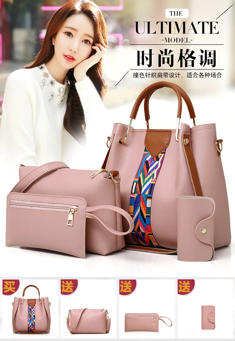 Fashionable Women's Shoulder Bag Hot Sale Of The Season New Style Mother-Child Multi-piece Set Colorful Ribbon Ladies Handbag Si