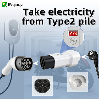 EVqiaoyi Type2 to Schuko Socket EV Adapter Type2 to 220V Converter Male Discharging Plug for IEC 62196-2 Charging Stations