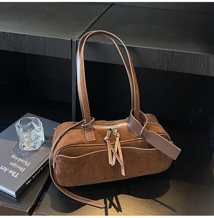 Retro Red Suede Wedding Shoulder Bag Luxury Designer Women Versatile Underarm Bags Elegant Female Large Capacity Handbags