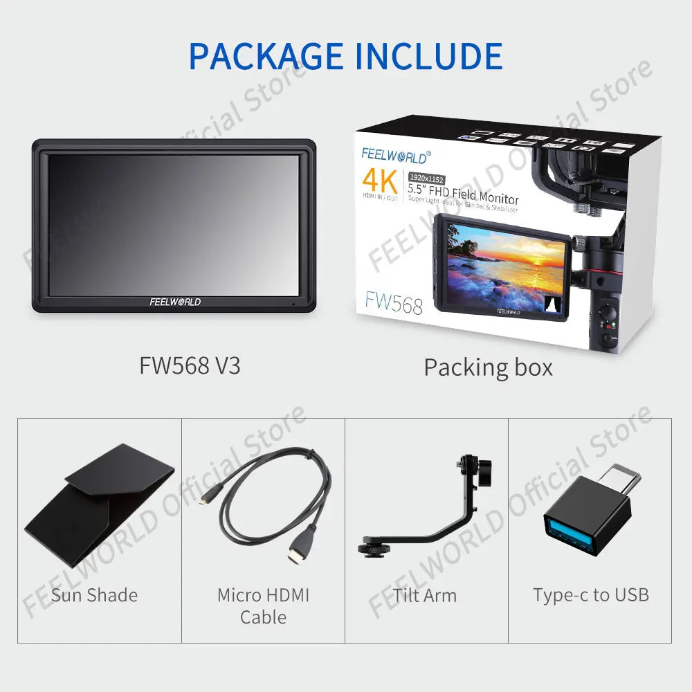 FEELWORLD FW568 V3 6 Inch 3D LUT DSLR Camera Field Monitor IPS Full HD1920 1080 Support HDMI Output With Tilt Arm for Gimbal Rig