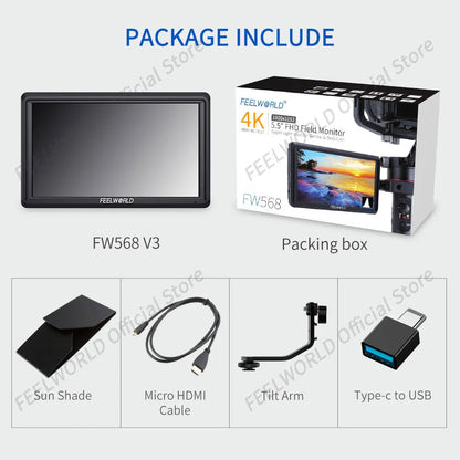 FEELWORLD FW568 V3 6 Inch 3D LUT DSLR Camera Field Monitor IPS Full HD1920 1080 Support HDMI Output With Tilt Arm for Gimbal Rig