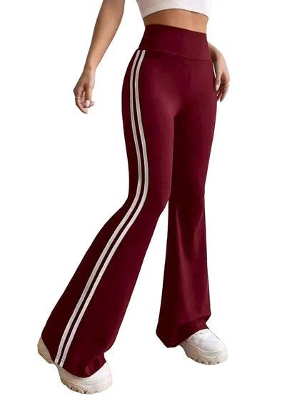 Women's Casual Sports Flared Pants, Side Stripe Design, High-Waisted and Hip-Lifting, Suitable for All Seasons, Slim-Fit Long Pants
